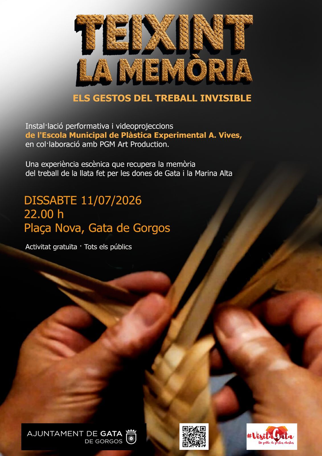 ACTIVITATS CULTURALS AL VOLTAN D'ART AL VENT 23: Hui Banda juvenil; demà la performance "Teixint la memòria". Pose la veu del documental. I diumenge, les colles Montgó i Benimussa i El Porrat de Polinyà del Xúquer