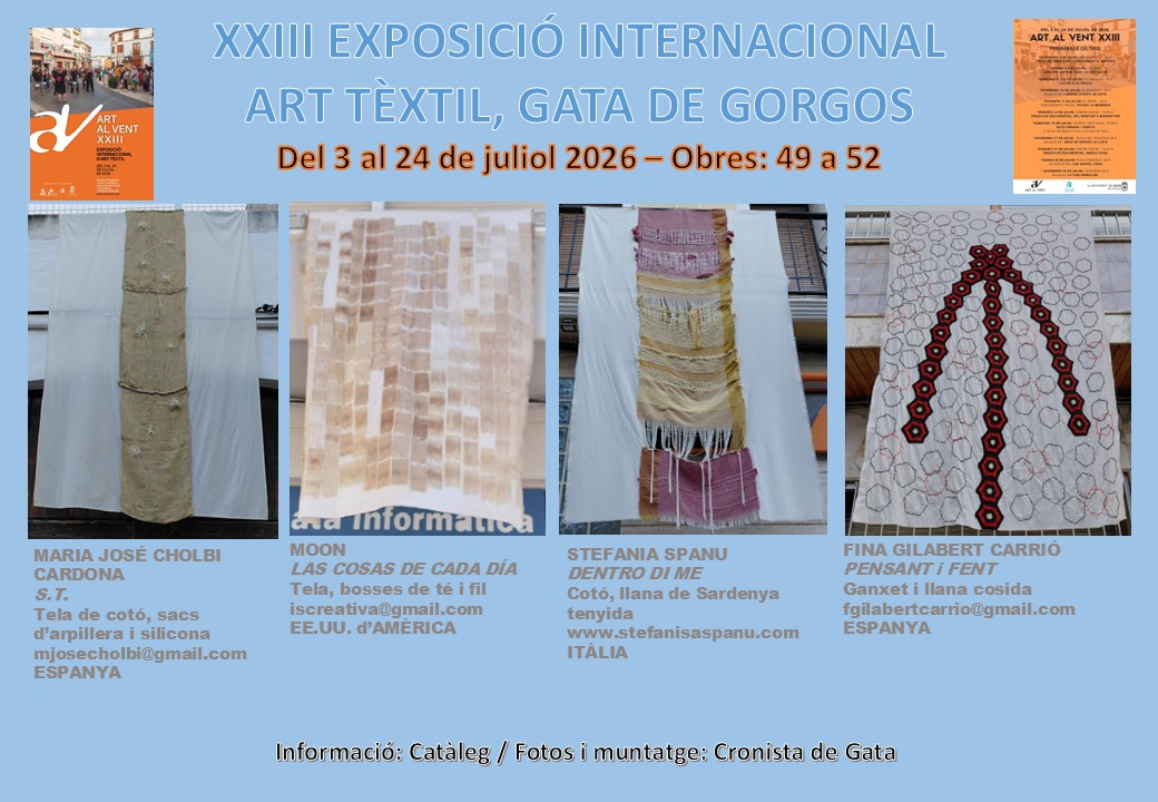 MIRADES URBANES, ART AL VENT 2026, GATA. SEGUIM DINS LA PLAÇA NOVA. Hui dijous, obres 49 a 52