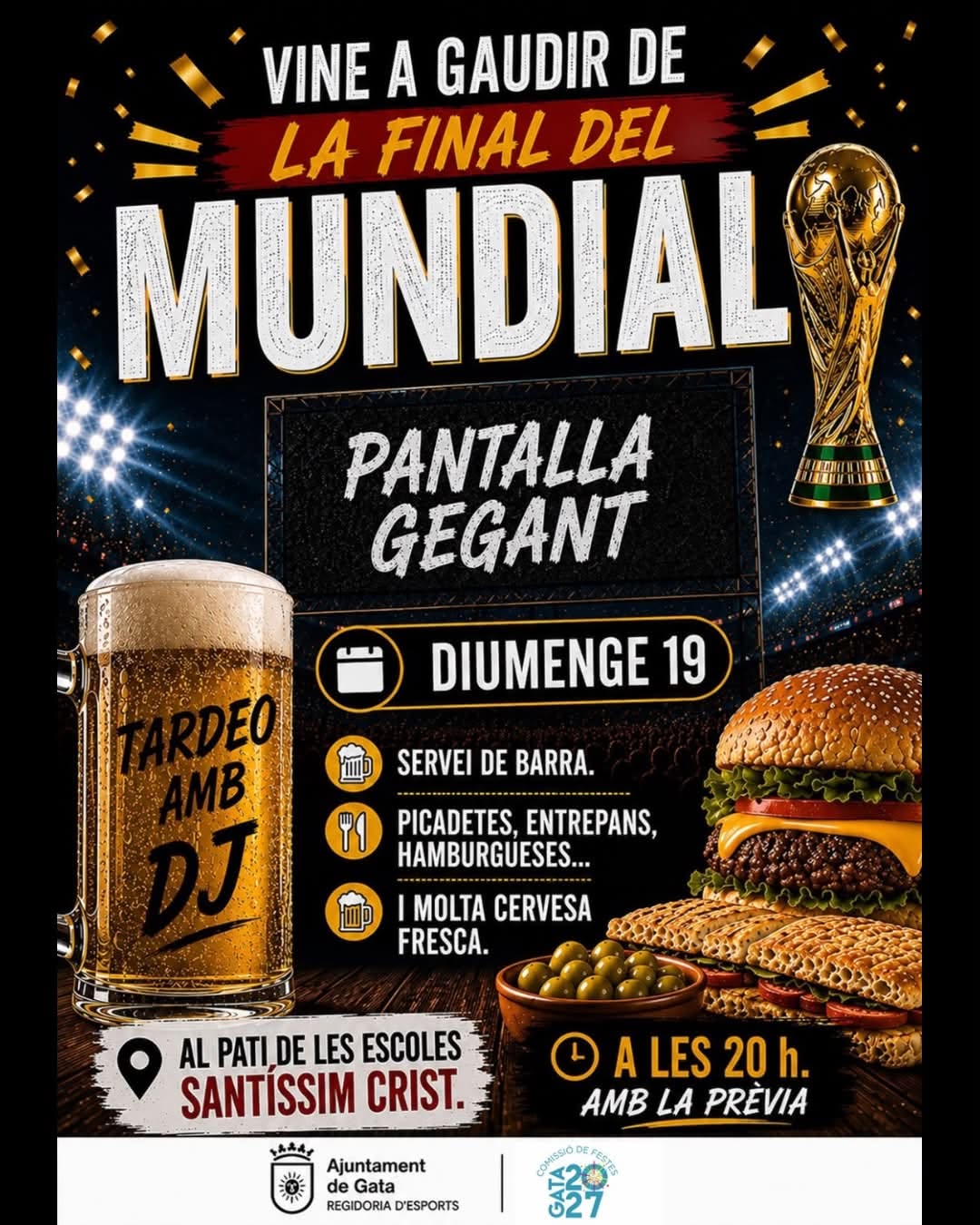A GATA TAMBÉ ES VIURÀ AMB PANTALLA GEGANT LA FINAL DE LA COPA DEL MÓN DE FUTBOL ENTRE ESPANYA I ARGENTINA. La Comissió 2027 ho farà possible