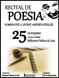 CAL RECORDAR: DIVENDRES 25, RECITAL POÈTIC, HOMENATGE VICENT ANDRÉS ESTELLÉS