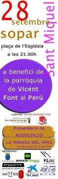 DISSABTE 28 SOPAR A BENEFICI DE LES ESCOLES DE LA PARRÒQUIA DE VICENT FONT, AL PERÚ