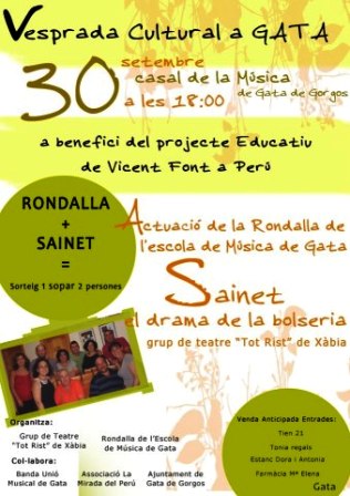 DIUMENGE 30, VESPRADA CULTURAL a benefici de les escoles de Perú del pare Vicent Font