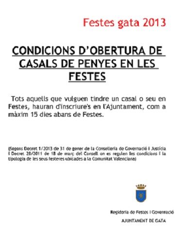 COMPTE ENRERE PER A FESTES: CONDICIONS PER A OBRIR CASALS