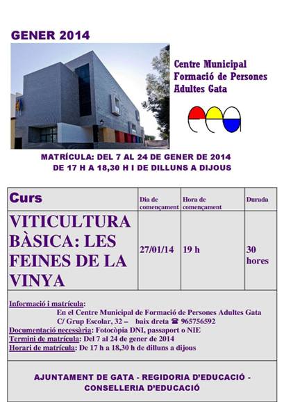 LESCOLA DE FORMACIÓ DADULTS TINDRÀ UN CURS DE VITICULTURA