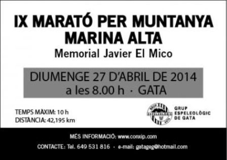 DEMÀ DIVENDRES 24 COMENÇA LA INSCRIPCIÓ DE LA IX MARATÓ PER MUNTANYA MARINA ALTA