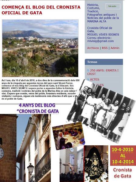 QUATRE ANYS FENT INFORMACIÓ, CRÒNIQUES, DESCOBRINT FOTOGRAFIES,Hui fa quatre anys que naixqué el CRONISTA DE GATA