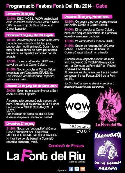 DEMÀ DIVENDRES, DIA 20, COMENCEN LES FESTES DE LA FONT DEL RIU A GATA