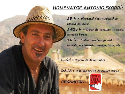 DEMÀ DISSABTE 13, HOMENATGE A ANTONI ALBEROLA (Xorrí), A JESÚS POBRE