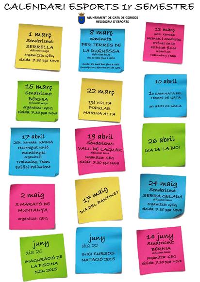 AGENDA DE TOTES LES ACTIVITATS ESPORTIVES DEL PRIMER SEMESTRE A GATA
