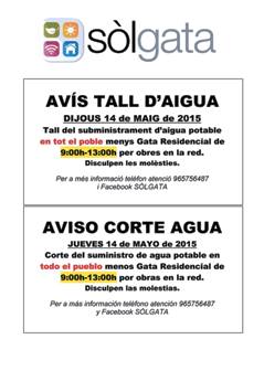 SÒLGATA ANUNCIA QUE DEMÀ HI HAURÀ UN TALL D'AIGUA POTABLE (pel matí)