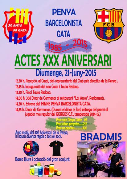 LA PENYA BARCELONISTA DE GATA CELEBRA DEMÀ DIA 21 EL SEU 30 ANIVERSARI