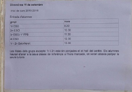 COMENÇA EL CURS ESCOLAR PER A SECUNDÀRIA I BATXILLERAT (Institut Matemàtic Vicent Caselles i Costa, Gata)