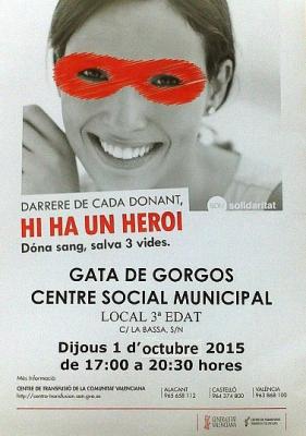 NOVA DONACIÓ DE SANG A GATA: dijous, 1 d'octubre