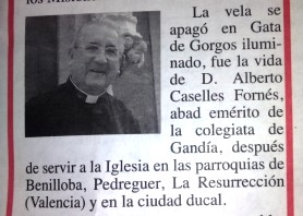 L'ALELUYA (revista setmanal de l'església valenciana) RECULL LA DEFUNCIÓ DE DON ALBERTO CASELLES