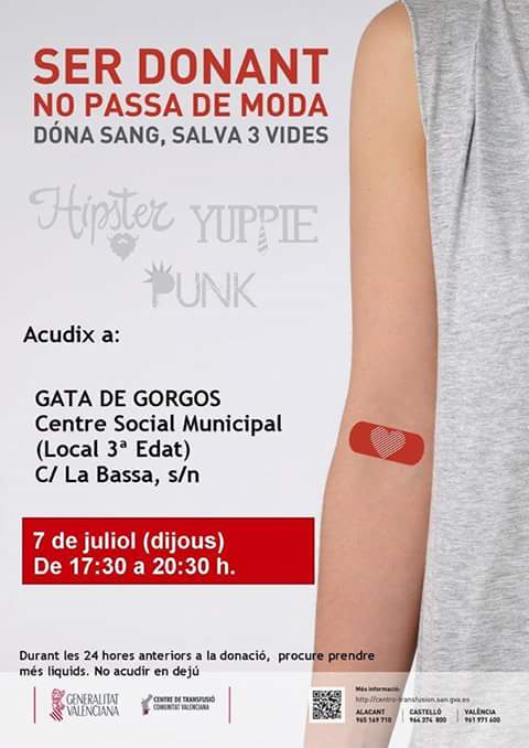 HUI DIJOUS 7 DE JULIOL, NOVA DONACIÓ DE SANG A GATA