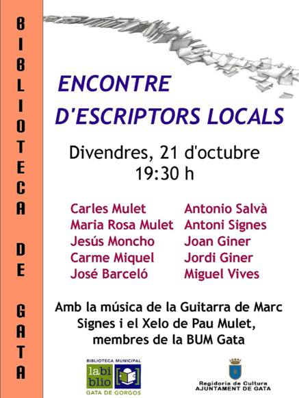GATA: DIVENDRES 21, A LA BIBLIOTECA, ENCONTRE D'ESCRIPTORS LOCALS