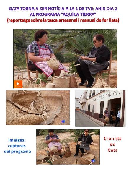 EL TREBALL ARTESANAL DE LA LLATA TORNA A SER PROTAGONISTA A LA 1 DE TVE (ahir dimarts 2 va eixir a Aquí la Tierra)