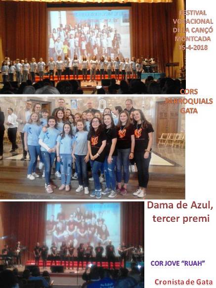 NOU PREMI PER AL COR DAMA DE AZUL DE LA PARRÒQUIA DE GATA: tercer premi, secció de xiquetes/xiquets. EL COR JOVE RUAH TAMBÉ VA ACTUAR