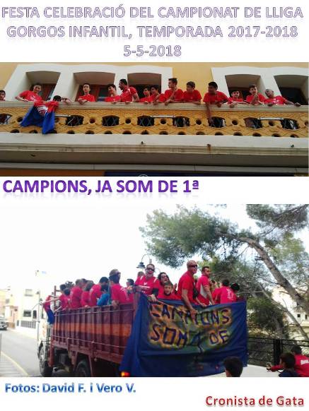 CELEBRACIÓ: ELS CAMPIONS (GORGOS INFANTIL) ES PASSEJEN PEL POBLE I PUJEN AL BALCÓ DE L'AJUNTAMENT