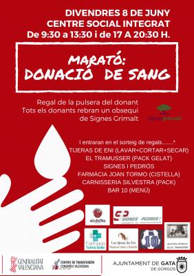 DIVENDRES 8, A GATA: XIV MARATÓ DE DONACIÓ EXTRAORDINÀRIA DE SANG
