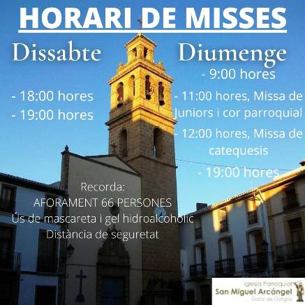 GATA, PARRÒQUIA: L'AFORAMENT DEGUT AL COVID19 PROVOCA L'AUGMENT DE MISSES DEL CAP DE SETMANA