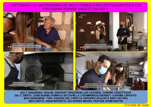 LARTESANIA I GASTRONOMIA GATERA, DE NOU, PROTAGONISTES AL PROGRAMA DE TELEVISIÓ ESPANYOLA ESPAÑA DIRECTO (LA 1,TVE)