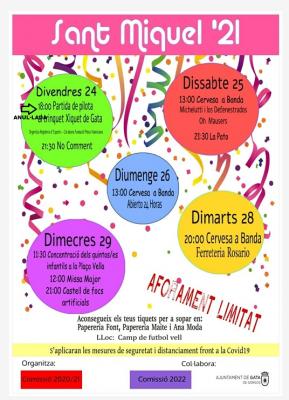 SIS DIES DE FESTES PER SANT MIQUEL A GATA: PENDENTS DEL TEMPS I AMB LES MESURES COVID19. Sopars, música, dia del patró