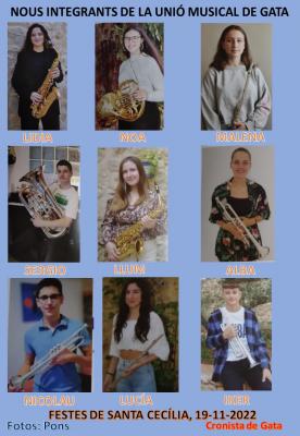 NOU INTEGRANTS MÉS PER A LA CENTENÀRIA BANDA DE GATA: Festes de Santa Cecília (1870-2022). Ara, recollida dels nous i noves músics. A les 3 de la matinada el tradicional Cant de l'Aurora i diumenge 27, celebració de la patrona