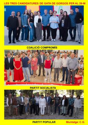 ELS TRES PARTITS DE GATA QUE CONCORREN A LES ELECCIONS DEL 28-M COMENCEN LA CAMPANYA ELECTORAL