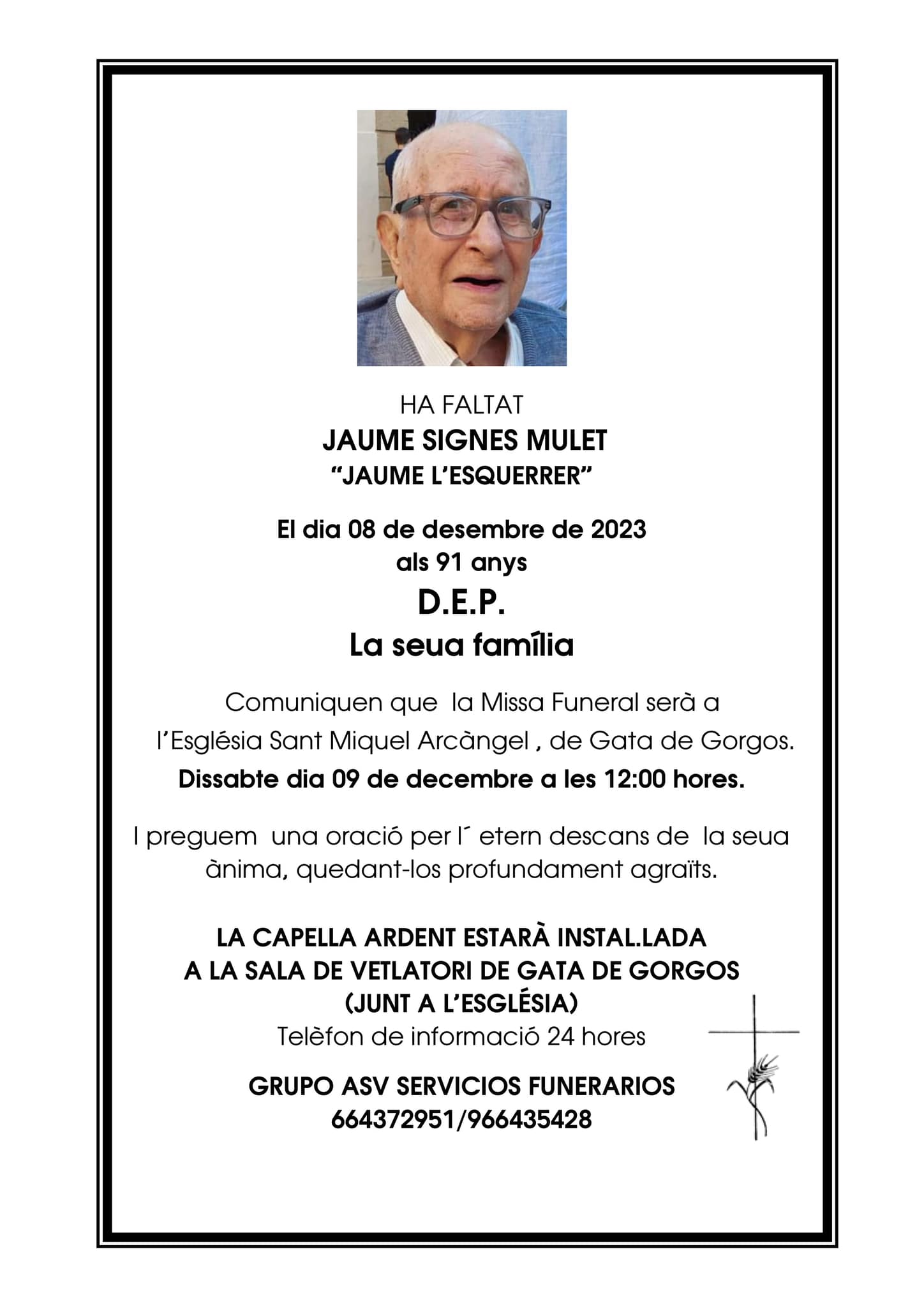 ENS HA DEIXAT JAUME L'ESQUERRER (JAIME SIGNES MULET), UN BON HOME I BON MÚSIC DE CLARINET 