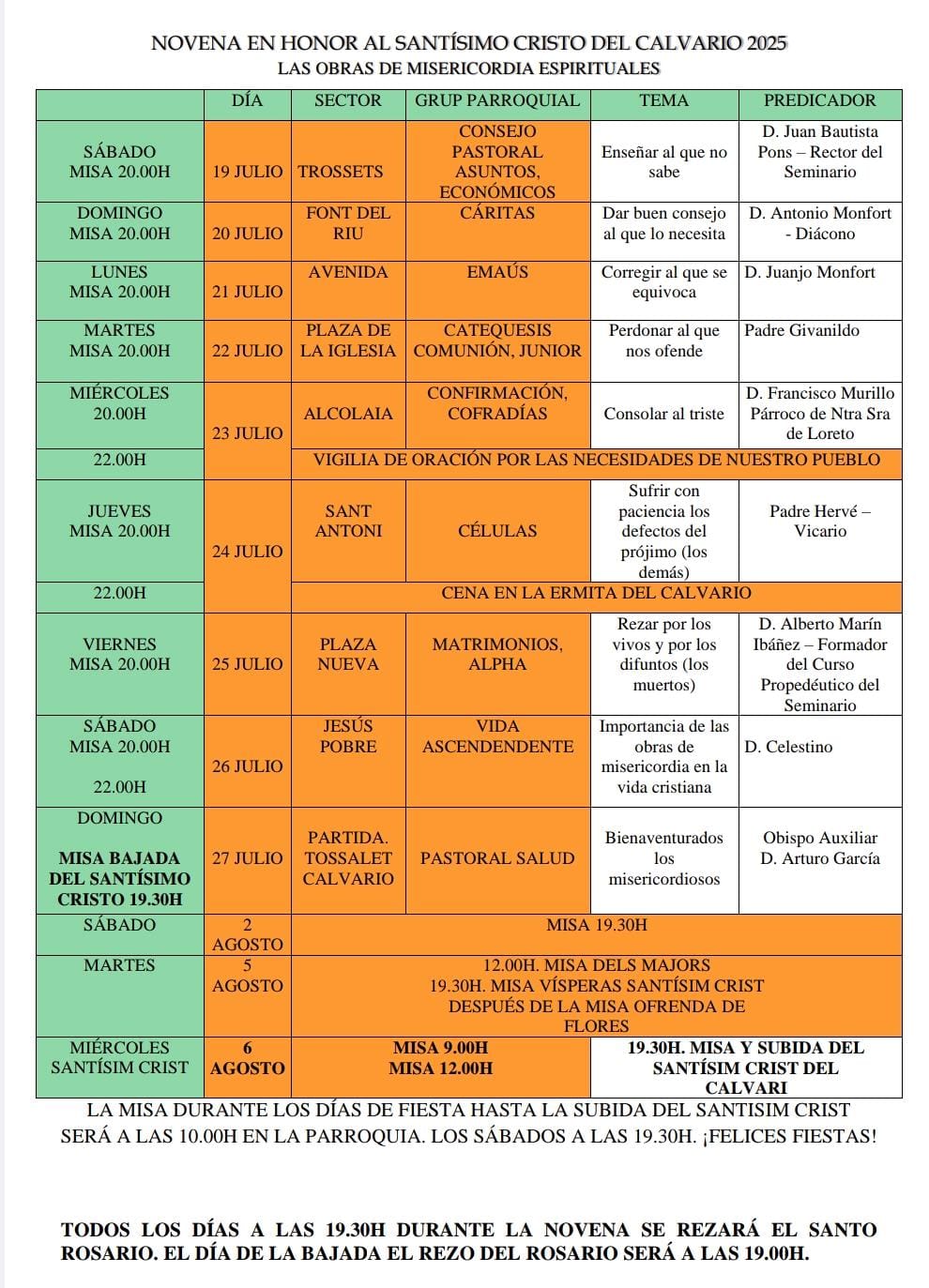 DISSABTE 19 COMENÇA EL NOVENARI AL CRIST DEL CALVARI. La baixada serà diumenge 27. Abans es feien tríduos i més tard novenari a l'església