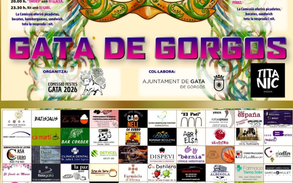 HUI COMENCEN LES FESTES POPULARS DELS DARRERS DIES A GATA. Antigament, darrer dimarts anaven a dinar tots els de les fàbriques. Darrer dilluns és festa escolar. Programa fester de la Comissió 2026