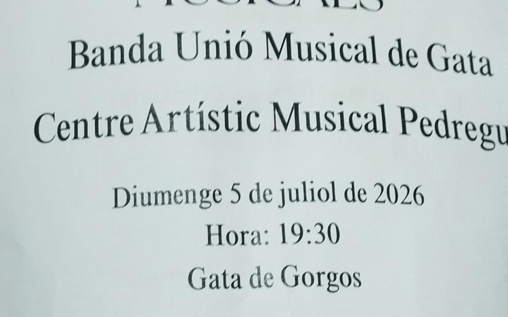CONCERT DEL SOCI, INTERNCAVI MUSICAL AMB LES BANDES DE GATA I PEDREGUER. Director convidat Tomás Alemany Rosaleny