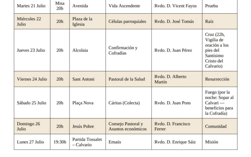 HUI DIUMENGE 19 COMENÇA LA NOVENA AL PATRÓ, EL SANTÍSSIM CRIST DEL CALVARI. Acabarà dilluns 27, dia de la baixada i començament oficial de les festes