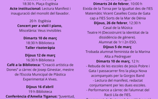 LA CELEBRACIÓ DEL 8M A GATA: ACTE INSTITUCIONAL, MANIFESTS, LLATADORES, MONOLIT A L'ANTIC LLAVADOR DEL RAVAL, MÚSICA, MUIXERANGA,...