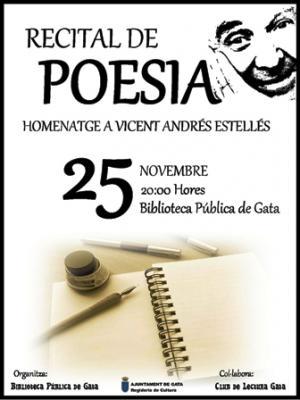 DIVENDRES 25, LA BIBLIOTECA ACULL UN RECITAL POÈTIC, HOMENATGE A VICENT ANDRÉS ESTELLÉS