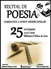 CAL RECORDAR: DIVENDRES 25, RECITAL POÈTIC, HOMENATGE VICENT ANDRÉS ESTELLÉS