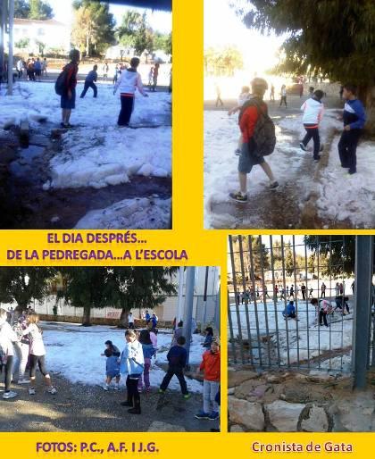 EL DIA DESPRÉSDE LA PEDREGADA: els xicons al pati de lescola
