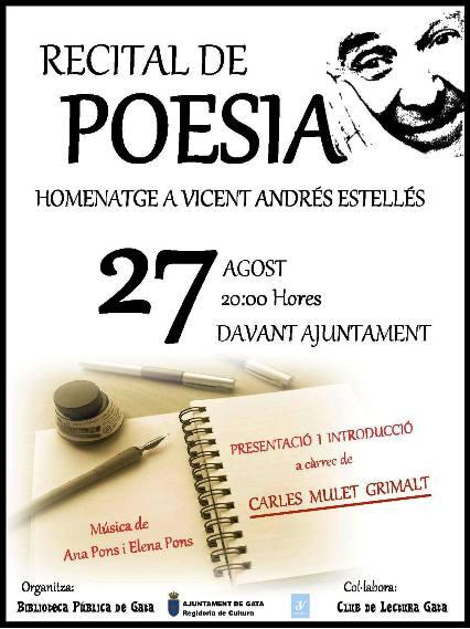 AQUESTA VESPRADA, RECITAL POÈTIC HOMENATGE A VICENT ANDRÉS ESTELLÉS