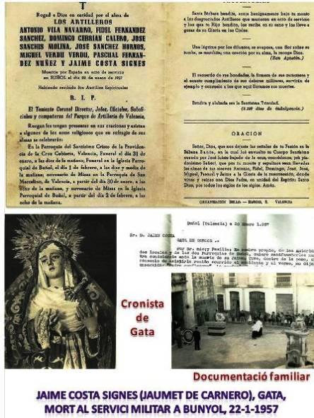 JAIME COSTA SIGNES (Jaumet de Carnero) (1934-1957): UNA VIDA TRUNCADA PER UN ACCIDENT A LA MILI (Capítol V, hui és laniversari de la seua mort)