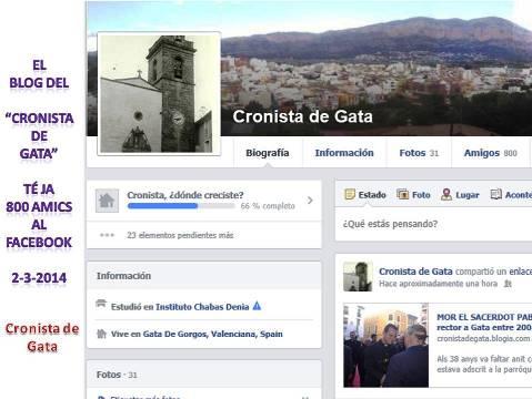 EL BLOG DEL CRONISTA DE GATA TÉ JA 800 AMICS A LA XARXA FACEBOOK
