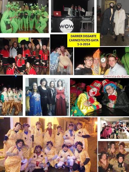 CARNESTOLTES DEL DARRER DISSABTE: quintos, penyes, grups, comissióal Passeig i al pati cobert de les escoles