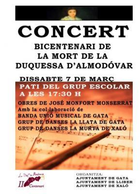 DISSABTE DIA 7 CONCERT AL PATI DE LESCOLA, RECORDANT A LA DUQUESSA DALMODÓVAR