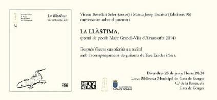 GATA: DEMÀ, PRESENTA A LA BIBLIOTECA EL SEU LLIBRE DE POEMES VICENT BOTELLA I SOLER