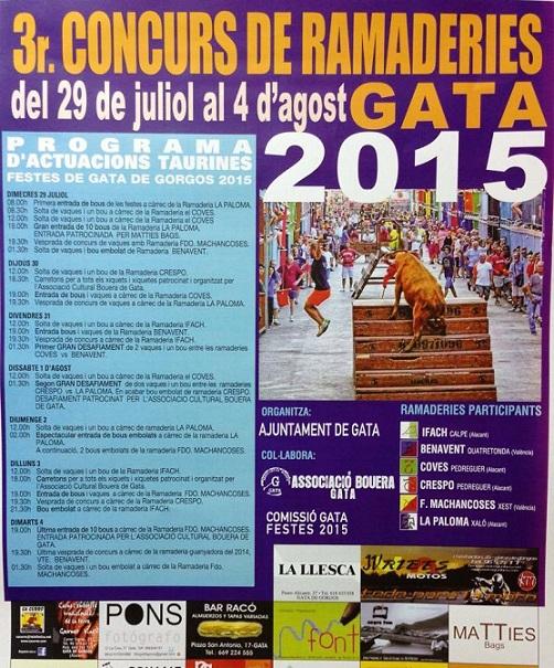 GATA: COMPTE ENRERE PER A FESTES, a cinc dies. Cartell d'actuacions taurines