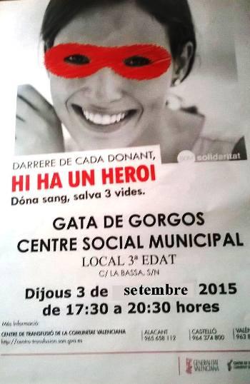GATA: NOVA DONACIÓ DE SANG, DEMÀ DIJOUS 3 DE SETEMBRE