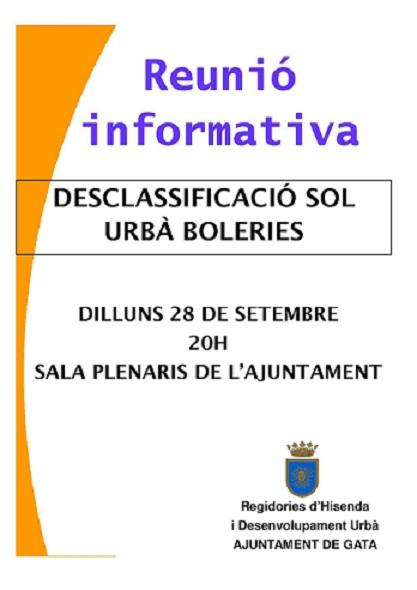 GATA: REUNIÓ DE PROPIETARIS DE LES BOLERIES (28-9, 20 h.)