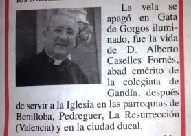 L'ALELUYA (revista setmanal de l'església valenciana) RECULL LA DEFUNCIÓ DE DON ALBERTO CASELLES