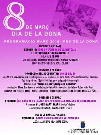 MARÇ, MARCER, CARASSER. CALENDARI GATER DEL MES: Mes de la Dona, presentacions, Ralli fotogràfic, Volta a peuSetmana Santa i Pasqües
