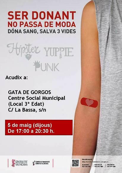 RECORDEU: NOVA DONACIÓ DE SANG A GATA: hui dijous 5 (17-20.30 hores)